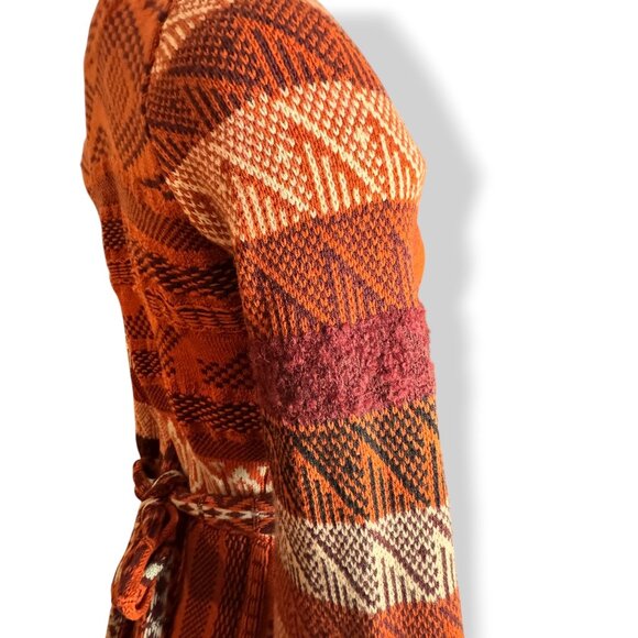 Free People Orange Knit Boho Sweater Dress XS Bell Sleeves Tie Back V Neck - Picture 13 of 15
